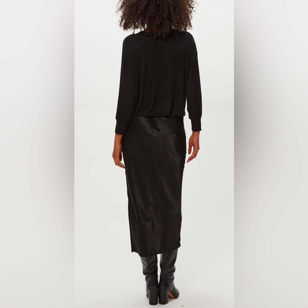 Michael Stars Black Nadia Mixed Fabric Satin Dress - Picture 2 of 7